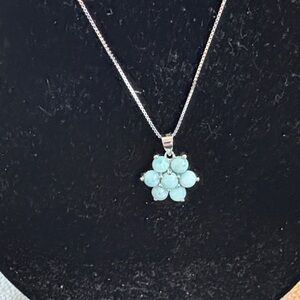 Delicate 925 Silver Necklace With Larimar Floral Pendant